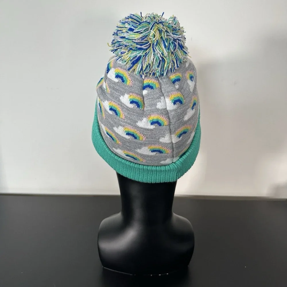 Tucker + Tate Rainbow Cloud Beanie Hat‎ Pom Pom Mint Green Gray One Size Kidcore